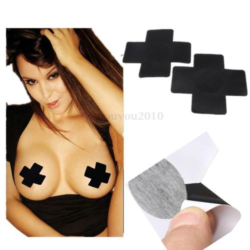 Lot De 2 Nipple Cover Cache Tétons Sein Cabaret Deguisement Infirmiere Motif Croix Burlesque Repositionnable Effeuillage Sex Toys Sexy Simili Cuir Latex Noir 