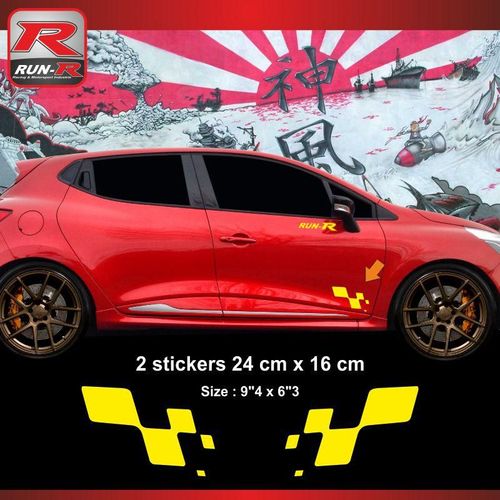 Sticker Renault Sport Damier Pour Clio Megane Twingo - Aufkleber Adesivi - Jaune