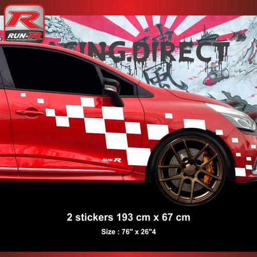 Sticker Damier Geant Pour Aile Avant Renault Clio Rs - Aufkleber Adesivi - Blanc