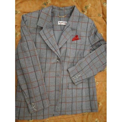 Ensemble Tailleur Veste & Jupe Marcelle Griffon T 48 Écossais Gris Coloré