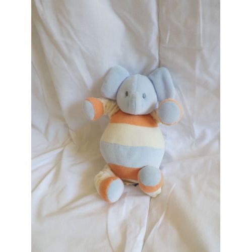 Doudou Éléphant Bleu Blanc Orange Sucre D'orge
