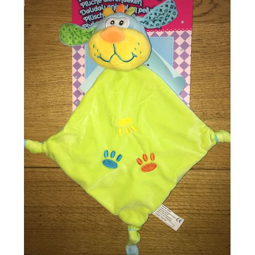 Doudou chien bleu vert pastel GmbH grelot hochet peluche mouchoir mixte empreintes