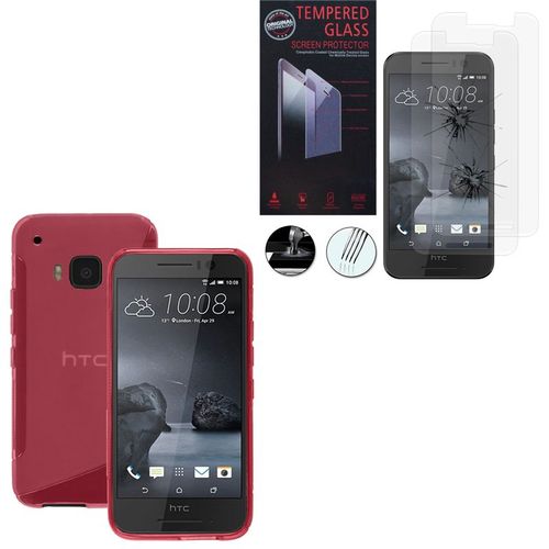 Coque Silicone Pour Htc One S9 Gel Motif S Au Dos - Rose + 2 Films Verre Trempé