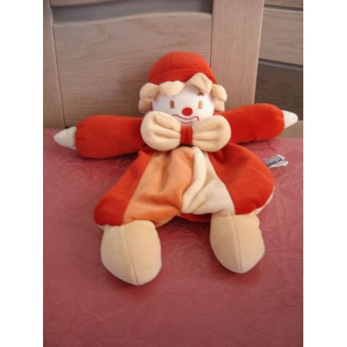 Doudou Plat Clown Rouge/Orange Sucre D'orge