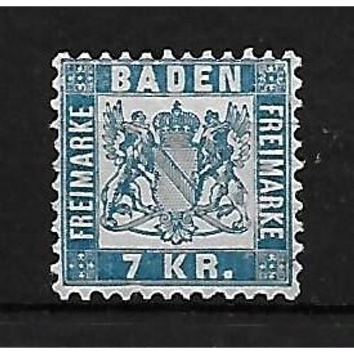 Allemagne Grand-Duché 1868 : Armoiries : Fond Blanc : Timbre 7 K. Bleu Oblitéré Cote 50 