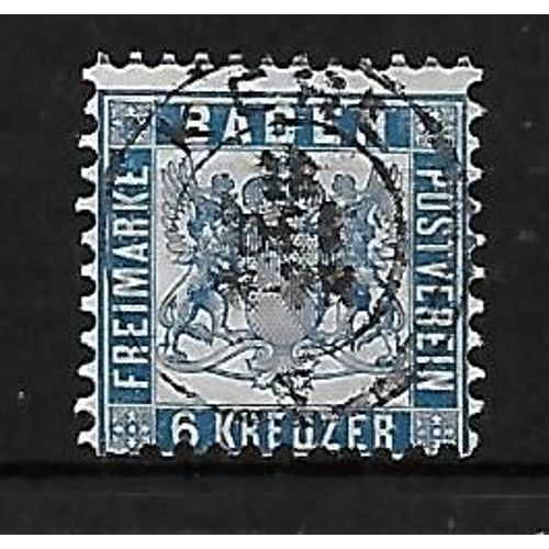 Allemagne Grand-Duché 1862 : Armoiries : Fond Blanc : Timbre 6 K. Bleu De Prusse Oblitéré Cote 110  Rare