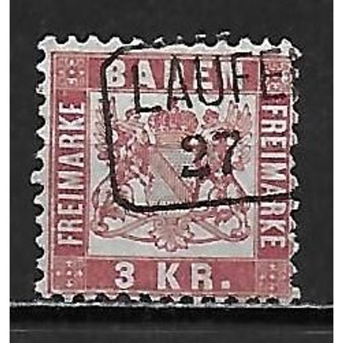 Allemagne Grand-Duché 1868 : Armoiries : Fond Blanc : Timbre 3 K. Rouge Carminé Oblitéré 