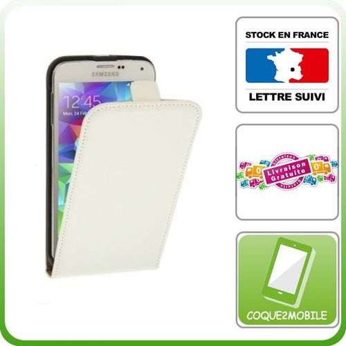 Coque2mobile© Etui À Rabat Simili Blanc Pour Samsung Galaxy S5