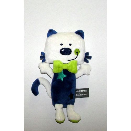  Chat Bleu Blanc Vert Anis Orchestra Doudou Peluche Bebe Orchestra Premaman  22cm