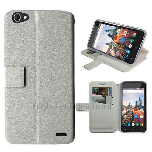 Housse Etui Coque Pochette Portefeuille Pour Archos 50 Helium Plus + Verre Trempe - Blanc