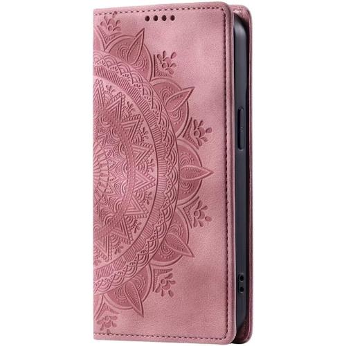 Coque Xiaomi Redmi Note 8t, Housse Xiaomi Redmi Note 8t, Mandala Coque Rabat Portefeuille Xiaomi Redmi Note 8t, Etui Flip Folio Phone Cover Case, Emplacement Carte, Fermeture Magn??Tique, Couleur Rose