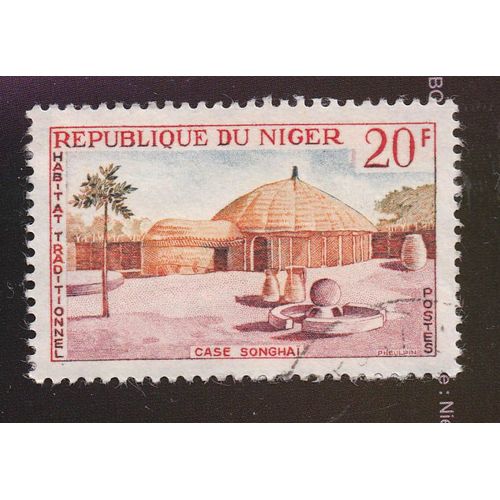 Timbre République Du Niger : Habitat Traditionnel, Case Songhai, 20 F