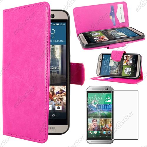 Ebeststar ® Housse Coque Etui Portefeuille Support Folio Simi Cuir Pour Htc One M9, One Hima, Couleur Rose + Film Verre Trempé