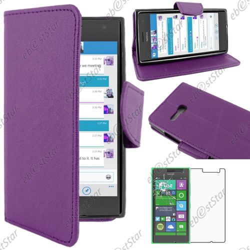Ebeststar ® Housse Coque Etui Portefeuille Support Folio Simi Cuir Pour Nokia Lumia 735 730 Dual, Couleur Violet + Film Verre Trempé