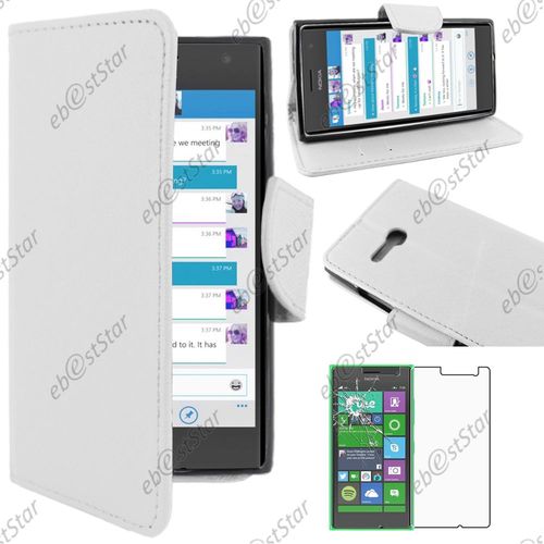 Ebeststar ® Pour Nokia Lumia 735 730 Dual Etui Portefeuille Housse Coque Protection Folio Book Livre, Couleur Blanc + Film Verre Trempé