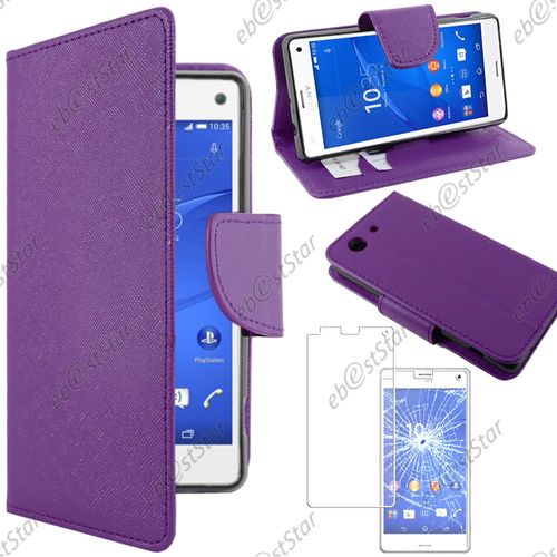 Ebeststar ® Pour Sony Xperia Z3 Compact Etui Portefeuille Housse Coque Protection Folio Book Livre, Couleur Violet + Film Verre Trempé