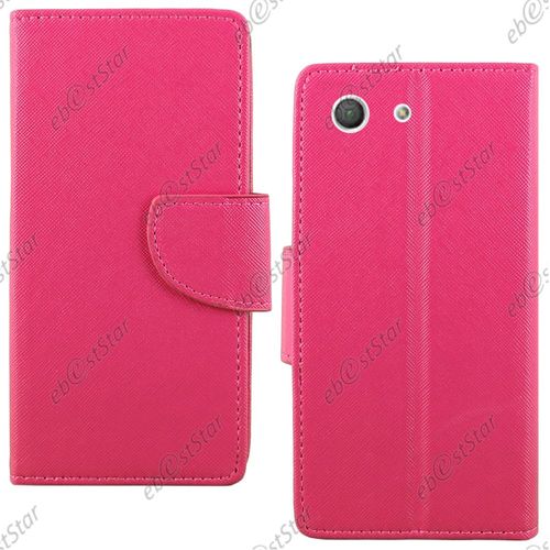 Ebeststar ® Housse Portefeuille Coque Etui Protection Folio Pour Sony Xperia Z3 Compact, Couleur Rose + Film Verre Trempé
