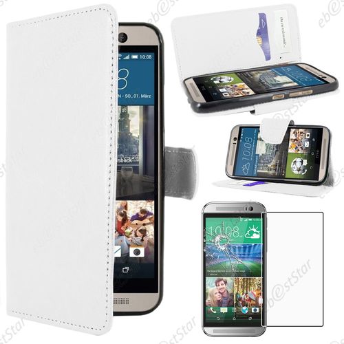 Ebeststar ® Housse Coque Etui Portefeuille Support Folio Simi Cuir Pour Htc One M9, One Hima, Couleur Blanc + Film Verre Trempé