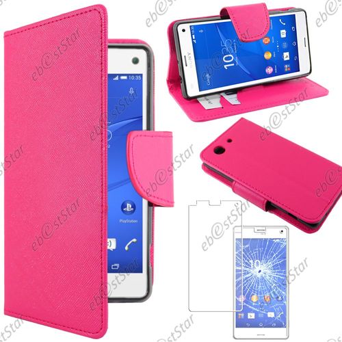 Ebeststar ® Pour Sony Xperia Z3 Compact Etui Portefeuille Housse Coque Protection Folio Book Livre, Couleur Rose + Film Verre Trempé