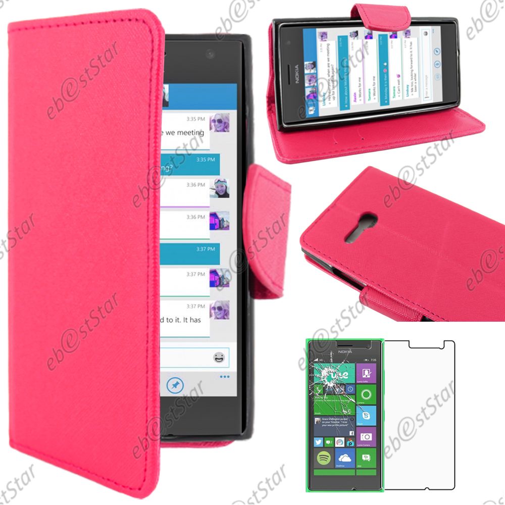 Ebeststar ® Housse Coque Etui Portefeuille Support Folio Simi Cuir Pour Nokia Lumia 735 730 Dual, Couleur Rose + Film Verre Trempé