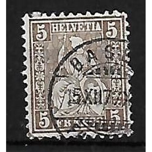 Suisse Postes Federales 1862 : Helvetia "Assise" : Marque De Contrôle Imprimée À Sec : Croix Dans Un Ovale - Timbre 5 C. Brun-Noir Oblitéré