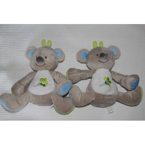 Doudou Bebisol Arthur Et Lola Lot De  2 Koala Gris Vert Bleu 