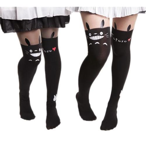 Collants En Élasthanne Motif Totoro Kawaii Mignons Lolita Gothique Mode Japonaise Coloris Noir Et Blanc. Black Sugar Paris Déguisement Cosplay Manga Anime