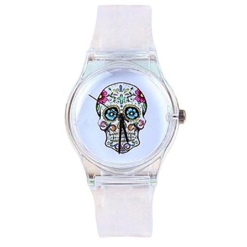 Montre En Plastique Transparent - Tête De Mort Psychédélique ¿Enfant- Adolescent