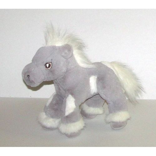 Cheval Poney Gris Blanc Sonore Peluche Cobico 20cm