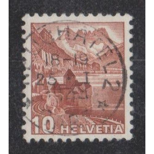 Timbre De Suisse N°387 Y&t 10 C. Brun-Rouge Château De Chillon Et Dents Du Midi