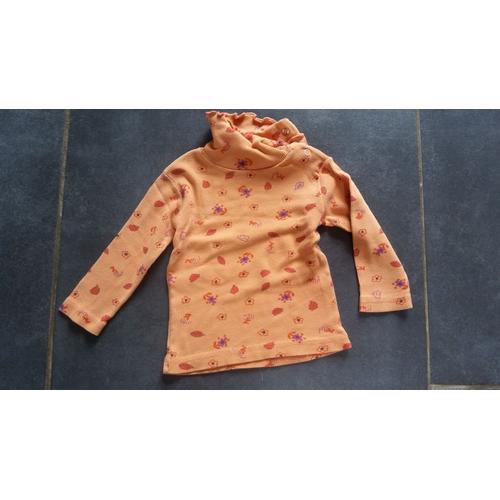 Sous-Pull Kimbaloo Coton 12 Mois Orange Imprimé Fleur Col Roulé