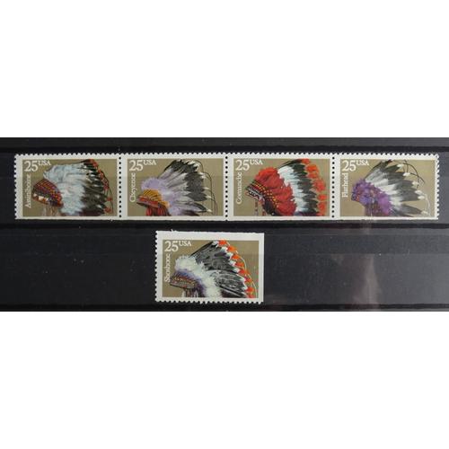 Lot De 5 Timbres Neufs Usa Coiffes Indiennes (Assiniboine, Cheyenne, Comanche, Flathead, Shoshone)