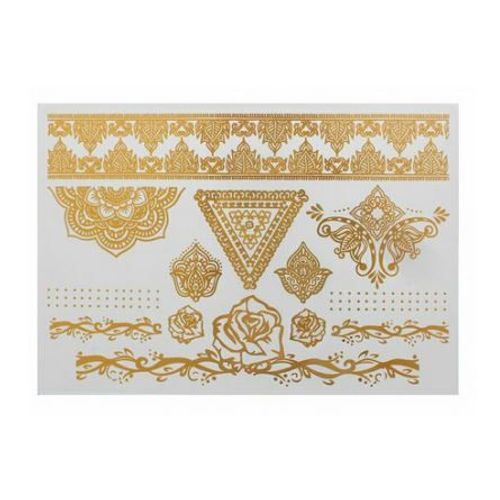 Seekers Of The Sun - Tatouage Temporaire De Luxe - Tatouage Éphémère -  Bijou De Peau - Bijou Autocollant - Tatoo - Doré - Motif Rose - Ethnique