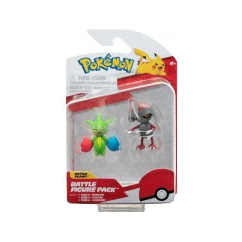 Coffret 2 Figurines Pokemon Roselia Et Scalpion - Figurine De Combat Gris Et Vert - Set Jouet Garcon + 1 Carte Animaux