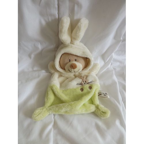 Doudou Ours Lapin Blanc Vert Grain De Blé