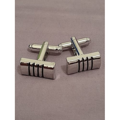 Boutons De Manchettes En Forme De Rectangle Avec Des Traits De Couleurs Argentée Et Noire