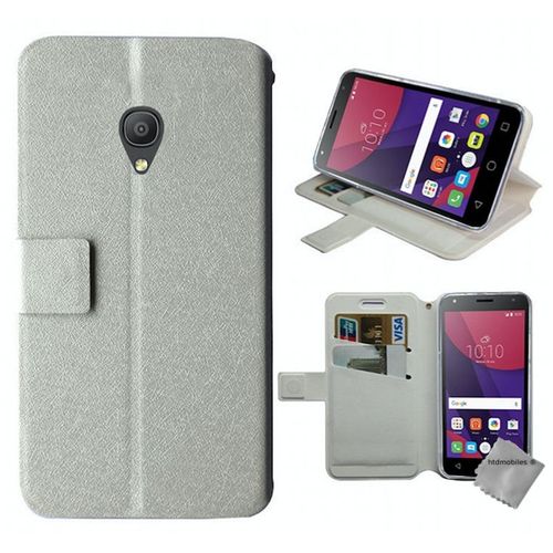 Housse Etui Coque Pochette Portefeuille Pour Alcatel One Touch Pixi 4 3g (5.0) + Film Ecran - Blanc