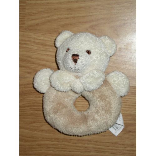Doudou Peluche Ours Ourson Bear Bar Bonnet Nuit Hochet Grelot Noeud Papillon Cmp Eveil Et Tendresse Beige Créme Doux 