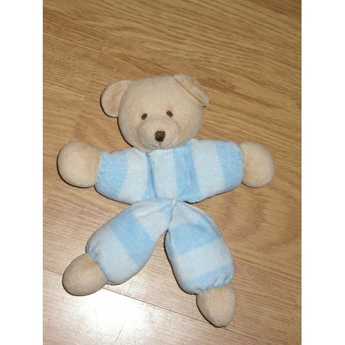 Doudou Peluche Ours Bear Bär Orso En Forme Croix Cmp Eveil Et Tendresse Beige Rayé Bleu Hochet 