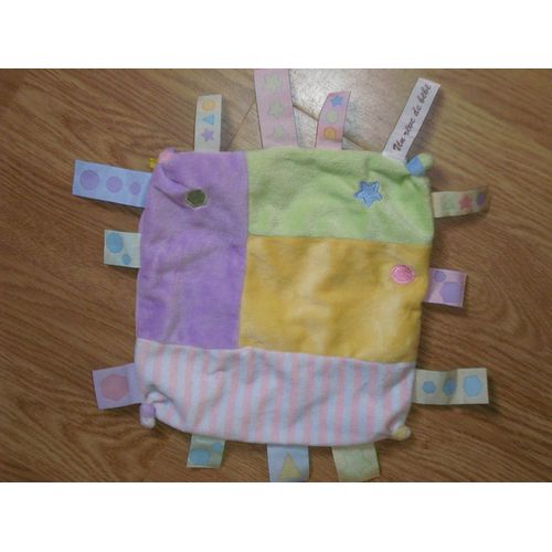 Un Rêve De Bébé Peluche Doudou Carré Plat Étiquette Multicolore Violet Jaune Vert Etoile