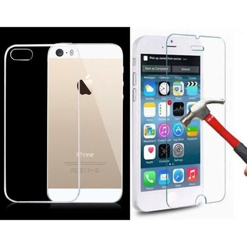 Aclouddate® Verre Trempé + Coque Silicone Apple Iphone 5s 5, Transparent