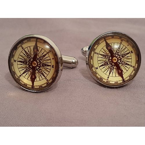 Boutons De Manchettes En Forme De Boussole Rétro De Couleurs Argentée Et Marron Pour L'originalité...