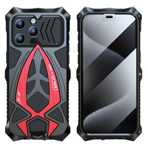 Étui Pour Iphone 15 Pro Max Silicone Intégré Antichoc Anti-Poussière Couverture De Protection Contre Les Chutes De Qualité Militaire Téléphone D'armure Kumwum Pare-Chocs En Métal - Rouge