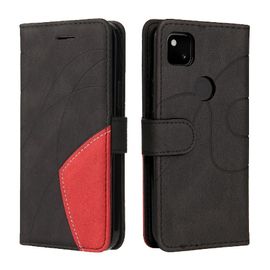 Étui Pour Google Pixel 4a Couture À Deux Couleurs Coque Flip Folio En Cuir Pu Avec Support De Fente Pour Carte Bicelle De Protection - Noir