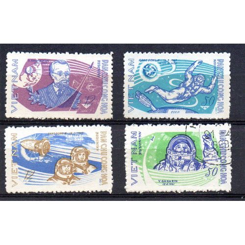 Vietnam Nord -Série De 3 Timbres Neufs Sans Gomme Et 1 Timbre Oblitéré. Espace