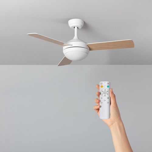 Ventilateur Exterieur Silencieux Navy 107cm Moteur DC Avec Lumière Télécommande Bois Clair