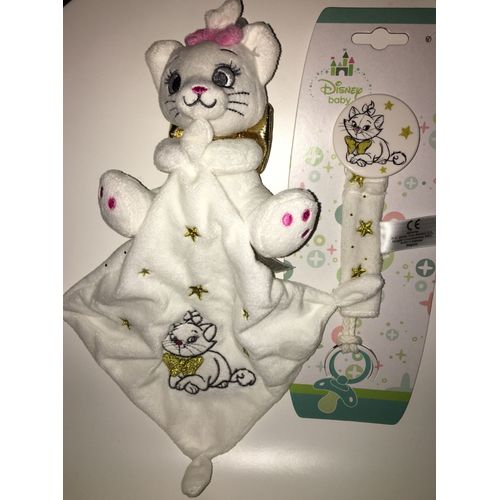 Pince Attache Tetine Chat Marie Disney Baby Blanc Etoiles Dorees Nicotoy Doudou Mouchoir Blanc Noeud Rose