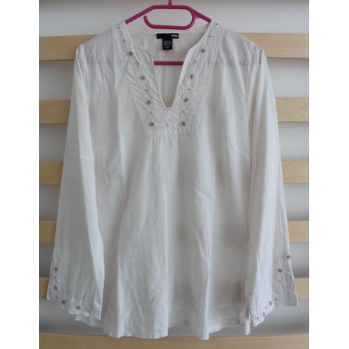Chemise Écru Brodée. H&m. Taille 36/38