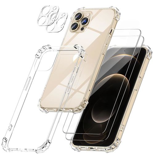 Coque Silicone Transparente Angles Renforces + Verres Trempes Et Protections Camera Arriere X2 Pour Iphone 12 Pro Little Boutik®