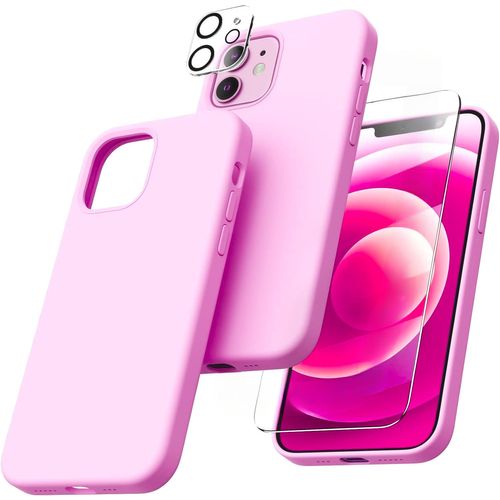 Coque Silicone Rose + Verre Trempe Et Protection Camera Arriere Pour Iphone 12 Little Boutik®